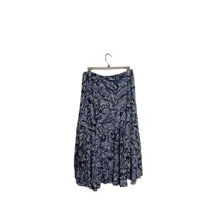 Rafael Women's M Paisley Print Blue White Spring Flowy Pleats Elastic Midi Skirt